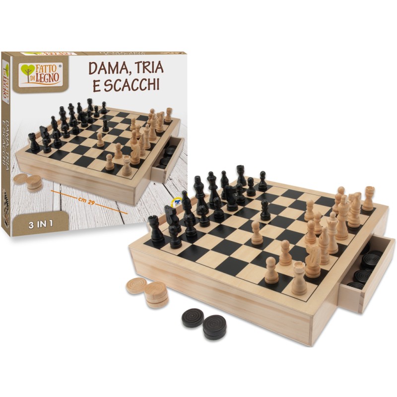 Fatto Di Legno 40604 Gioco 3in1 Dama/tria/scacchi